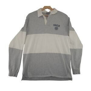 Yale University Rugby Shirt Mens Large Gray White Long Sleeve Polo